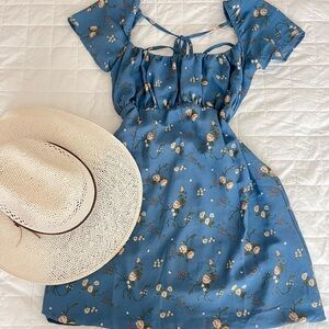 Cottage Floral Blue Mini Dress